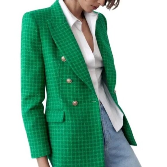 Zara Jackets & Blazers - ZARA TEXTURED DOUBLE BREASTED BLAZER GREEN SIZE S 2324/682/098